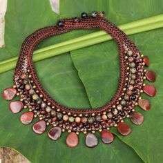 Knitted Choker Necklace with Brown and Red Gems - Fantastic Earth | NOVICA Knitted Choker, Red Gems, Brown Jasper, Beautiful Chokers, Wristband Bracelet, Wide Bracelet, Ideas Creativas, Choker Style, Brass Necklace