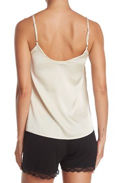 A lacy neckline styles this cami perfectly for a night out. . V-neck with lace . Adjustable cami straps. Solid. Woven construction. Approx. 25" length . Imported Hand wash 100% polyester Neckline Styles, Lace Trim Cami, Basic Tank Top, Nordstrom Rack, Lace Trim, Camisole Top, Night Out, Gray Color, Hand Wash