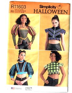 S9627 Sewing Pattern Simplicity Misses Halloween Renaissance Costume Tops 14-22 Sewing Patterns For Costumes, Six The Musical, Crafts Sewing Patterns, Costume Patterns, Top Sewing Pattern, Simplicity Sewing, Cropped Tops, Simplicity Sewing Patterns, Simplicity Patterns