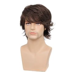 Mens Wig Brown Short Wigs For Men Natural Wave Synthetic Male Wigs with Bangs US Long Bangs, Short Wigs, Synthetic Hair, Bangs, Wigs, Halloween, Hair