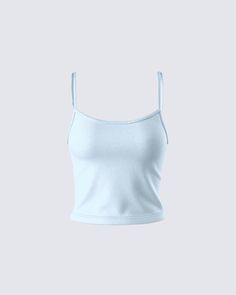 The classic cami tank will never fail 🙌 Made from jersey fabric and complete with O-ring & slider adjustable straps- this timeless closet essential is perfect as an everyday look or layering piece 💙 Finesse Clothing, Fbi Outfit, Timeless Closet, Light Blue Tank Top, Blue Cami, Light Blue Top, Black Cami, Black Camis, Blue Tank Top