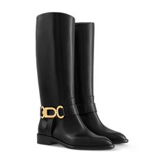 LOUIS VUITTON® - Westside Flat High Boot - Black Flat High Boots, Chloe 2024, Louis Vuitton Boots, Heart Shoes, Crocodile Bags, Model Features, Louis Vuitton Official, White Boots, Boot Bag