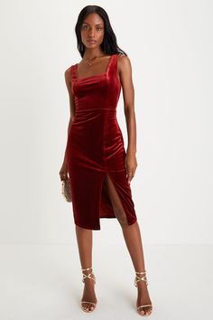 Rust Red Midi Dress - Rust Velvet Dress - Sleeveless Midi Dress - Lulus Sleeveless Velvet Dress, You're The One, Bodycon Midi Skirt, Lulu Fashion, Rust Dress, Sleeveless Midi Dress, Red Midi Dress, Bodycon Midi, Midi Dress Sleeveless