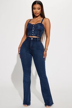 Available In Acid Wash Denim. Pair With 15 Minutes Of Fame Denim Corset Tank Flare Jean Medium Stretch Functional Back Pockets 11" High Rise 34" Inseam Disclaimer: Due To The Specialized Wash & Distressing Process, Each Garment Is Unique. 69% Cotton 29% Polyester 2% Spandex Imported | 15 Minutes Of Fame High Waisted Flare Jeans in Acid Wash Denim size 7 by Fashion Nova Eclectic Clothing Style, Yodit Yemane, 2024 Aesthetic, High Waisted Flare Jeans, Fashion Nova Outfits, Stylish Summer Outfits, Denim Corset, Y2k Aesthetic Outfits, Acid Wash Denim