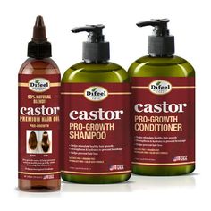 This Deluxe 3-PC Set includes each of the following:Difeel Castor Pro-Growth Shampoo 12oz. Difeel Castor Pro-Growth Conditioner 12oz. Difeel Castor Pro-GrowthHair Oil 8 oz. Difeel Castor Pro-Growth Shampoo and Conditioner are vitamin-rich pro-growth formulas for longer, stronger and thicker hair. Castor oil, also known as ricinus communis, is a nutrient-rich vegetable oil that comes from castor beans. Although it originates in tropical east Africa, it is widely used for cosmetic and medicinal pu Hair Castor Oil, Hair Growth Serum Diy, Castor Oil Shampoo, Help Hair Growth, Castor Oil For Hair, Vitamins For Hair Growth, Natural Hair Oils, Healthy Natural Hair, Thicker Hair