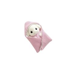 a small stuffed animal wrapped in a pink blanket with a white bear sticking out of it's back