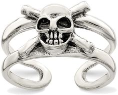 Solid, Casted, Antiqued finish, Sterling silver. Approximately 6 mm wide. Skull Piercing, Gold Ear Jacket, Sterling Silver Toe Rings, Ear Jacket Earring, Silver Toe Rings, Vintage Skull, Bow Jewelry, Sterling Silver Rings Bands, Skull Jewelry