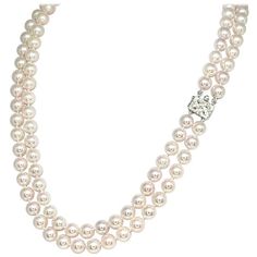 Luxury Faceted Round Bead Pearl Necklace, Pearl Diamond Necklace, Akoya Pearl Necklace, Diamonds And Pearls, Pearl And Diamond Necklace, Double Strand Necklace, Akoya Pearls, Pearl Diamond, Pearl Color