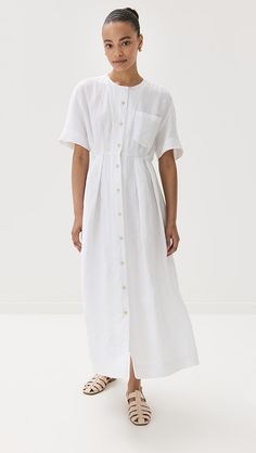 Jenni Kayne Day Dress | Shopbop Elegant Short Sleeve Linen Dress For Work, Chic Short Sleeve Linen Dress With Buttons, Fitted Linen Dress With Button Closure, Casual Fitted Linen Dress With Button Closure, Fitted Linen Casual Dress With Button Closure, Fitted Casual Linen Dress With Button Closure, Fitted Linen Dress With Buttons, Classic Linen Summer Dress, White Linen Summer Dress For Work