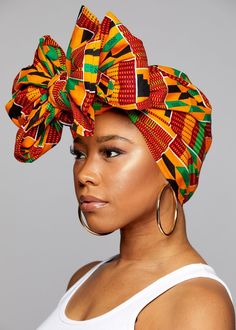 Accessories - African Print Head Wrap/Scarf (Yellow Green Kente) Ankara Headwrap, Head Wraps For Women, Head Wrap Styles, Mode Turban, Kente Cloth, African Head Wraps, Head Wrap Scarf, Turban Headwrap, Braided Hairstyles Tutorials