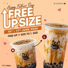 Daboba Father's Day Promotion: Free Upsize from Medium to Large from 15-17 June 2024 Drink Promotion Poster, Product Promotion Poster, Food Poster Design, Insta Post, Dad Day, June 2024, New Flavour