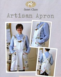 an image of a woman wearing aprons in front of a wall with the words artisan apron on it