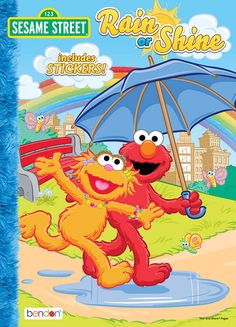 the sesame street songbook is shown with an image of elm and his friend in the rain