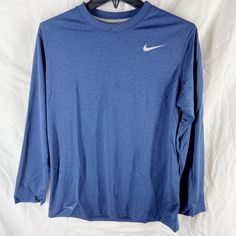 Brand New With Tags! Light Blue Crew Neck Sports Top, Light Blue Crew Neck Sport Top, Navy Moisture-wicking Crew Neck Top, Navy Crew Neck Top With Moisture-wicking, Casual Light Blue Moisture-wicking Tops, Light Blue Moisture-wicking Casual Top, Light Blue Long Sleeve Sports Top, Blue Sporty Crew Neck Top, Nike Blue Crew Neck T-shirt