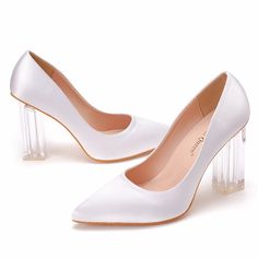 Details: Style: elegant Embellishment: Satin Heels Type:?Stiletto Heel height:?2.56inch/3.74inch Closure Type: slip on Toe: Pointed Toe Upper Material: Microfiber Leather Sole Material:?Rubber Lining Material:?PU Leather Clear High Heel Shoes For Prom, White Heels With Sculpted Heel For Events, Clear High Heels For Prom, White 4-inch Heels For Cocktail, White Sculpted Heel Cocktail Heels, Fitted Clear Heels With Pointed Toe, Formal Clear Heels With Padded Heel, Elegant Clear Closed Toe Heels, White Closed Toe Heels For Events