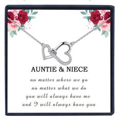 PRICES MAY VARY. Aunt and Niece Necklace: The interlocking heart necklace represents an unbreakable bond between aunt and niece. Surprise your aunt or niece with this gorgeous necklace as a reminder of how much she mean to you. She will love it and cherish for many years to come. Shiny Heart Necklace for Women: Made of stainless steel and 18k white gold plated, this women silver necklace features two lovely interlocking hearts and surrounded with smaller cubic zirconia, adding sparkle and shine Mother Daughter Granddaughter, Mother Son Necklace, Grandma And Granddaughter, Grandma Granddaughter, Granddaughter Jewelry, Son Necklace, Meaningful Gifts For Her, Granddaughter Necklace, Mother Daughter Jewelry