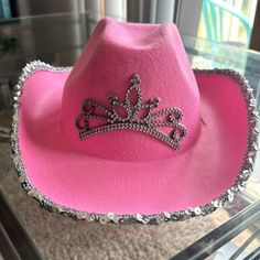 Never Worn. The Tiara Lights Up Blue Red And Green Cowboy Hat Ideas, Pink Cowgirl Hat, Pink Cowboy Hat, Princess Hat, Princess Halloween Costume, Pink Cowboy, Purple Hat, Space Cowgirl, Harry Styles Concert