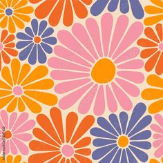 an orange, blue and pink flower pattern