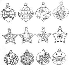 christmas ornaments are drawn in black and white