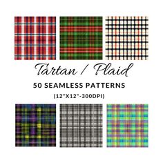 tartan plaid patterns in different colors and sizes, with the text tartan plaid 50 seam