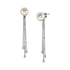 These exquisite earrings feature 8mm high-quality Japanese Akoya pearls, handpicked for their incredible luster and overtones. The pearls are mounted on the finest 14K gold with .15 carats of dazzling SI clarity diamonds. These earrings come packaged in a beautiful jewelry gift box, perfect for gifting. Formal Akoya Pearl Earrings With High Luster, White Gold Akoya Pearl Dangle Earrings, Formal High Luster Akoya Pearl Earrings, Formal Briolette Pearl Earrings In Fine Jewelry Style, Formal Briolette Pearl Earrings Fine Jewelry, Formal Briolette Pearl Earrings, Akoya Pearl Dangle Earrings For Anniversary, Classic White Gold Earrings With Pearl Chain, Classic Dangle Earrings With High Luster