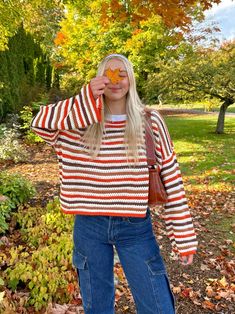 Striped Bell Sleeve Sweater Stripe Crochet Sweater, Striped Crochet Sweater, Crochet Sweater Design, Stripe Crochet, Sweater Boho, Boho Pink, Winter Boho, Crochet Fall, Crochet Winter