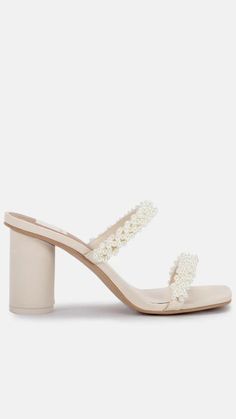 $135 Elegant Pearl Embellished Block Heels, Elegant Party Heels With Pearl Handle, Elegant Pearl Heels For Evening, Elegant Pearl Sandals For Party, Summer Pearl Embellished Block Heel Heels, Summer Pearl High Heels, Spring Pearl Embellished Block Heels, Pearl High Heel Evening Heels, Pearl Open Toe Heels For Evening