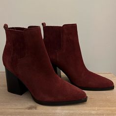 Super Fun For Fall Marc Fisher Dark Red Matter Pointed Toe Ankle Boot! Size 8.5 Nwot, In Original Box Without Lid. Heel Height: 3 1/2” Overall Height: 7 3/4” Pointed Toe, Block Heel. Comment Any Questions You May Have! Ankle-high Heels With Red Sole For Fall, Fall Ankle-high Heels With Red Sole, Red Round Toe Booties For Fall, High Ankle Heeled Boots With Red Sole For Fall, Fall High Ankle Heeled Boots With Red Sole, Red Sole Block Heel Boots For Fall, Burgundy Pointed Toe Casual Boots, Fall Suede Heels With Red Sole, Red Ankle-high Heeled Boots Medium Width