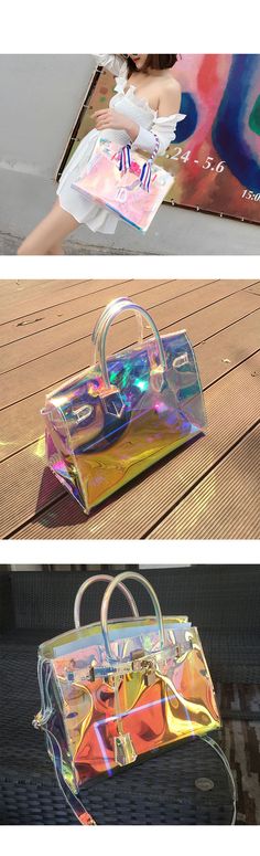 Holographic PVC Satchel Handbags Shoulder Clear Purse | Baginning Trendy Iridescent Bags, Trendy Iridescent Party Bag, Iridescent Rectangular Bag For Gift, Trendy Iridescent Bag For Everyday Use, Iridescent Trendy Bag For Everyday Use, Trendy Iridescent Bags For Everyday Use, Colorful Party Bags For Summer, Trendy Rainbow Travel Bag, Rainbow Rectangular Bag For Parties