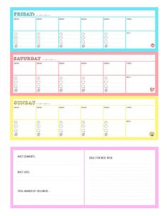 the printable daily planner is shown in three different colors and sizes, including one for each