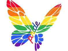 a rainbow colored butterfly with the word peace on it