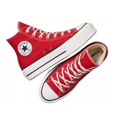 Converse Chuck Taylor All-Star Platform Lift High Top Shoes Color: Red/Red Design Durable Canvas Upper For That Classic Chucks Look And Feel Elevated Platform For Added Height Iconic Chuck Taylor Ankle Patch And All Star License Plate In-Shoe Comfort The Elevated Footbed Adds An Extra Layer Of Comfort Completewith Eva Cushioning Durability & Traction Diamond Pattern Outsole Platform High Top Converse, Red Platform, Red Design, Shoes Color, Converse Chuck Taylor All Star, High Top Shoes, Converse High Tops, Womens Converse, Chuck Taylor All Star