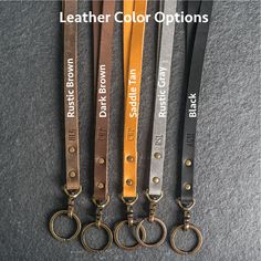 Keep track of your keys or ID badge holder with this premium personalized leather lanyard! Get your initials or name (or get creative) stamped into your leather lanyard. You won't find better quality or thicker leather anywhere! Made by hand in our workshop in the USA! Looking to get a lanyard and badge holder, check out our ID badger holder and lanyard combo.• • • Our leather lanyards far surpass the quality of any other handmade lanyards out there! • • • What sets our leather lanyards apart fr Masculine Everyday Jewelry With Leather Strap, Lanyard Leather, Leather Duck Call Lanyard, Leather Edc Lanyard, Adjustable Black Lanyards For Everyday Use, Keychain Necklace, Leather Lanyard, Stephanie Brown, Credit Cards