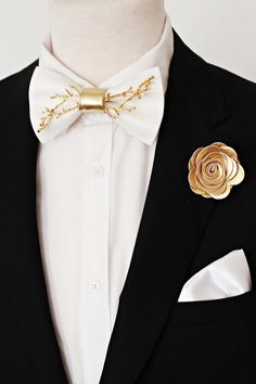 White bow tie lapel pin set, wedding, groom satin bowtie groomsmen attire, white silk boutonniere Crystal bow tie, gold Rhinestones bow tie by Nevestica on Etsy Dapper White Bow Tie For Wedding, White Dapper Bow Tie For Wedding, Elegant Gold Tuxedo For Party, Elegant Gold Tuxedo For Formal Occasions, Elegant Bow Tie With Decorative Bow For Groom, Elegant Gold Tuxedo For Groom, Elegant Gold Tuxedo For Wedding, Tuxedo Bow Tie With Decorative Bow For Wedding, Elegant Gold Bow Tie For Formal Occasions