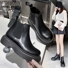 Brand Name: WDHKUNHeel Type: Flat withBoot Type: BasicShaft Material: PUOrigin: CN(Origin)Season: WinterUpper Material: PUBoot Height: ANKLEStyle: Street Styleis_handmade: YesFashion Element: SewingPattern Type: SolidModel Number: 214246Department Name: AdultLining Material: MeshToe Shape: Round ToeItem Type: BootsInsole Material: PlushOutsole Material: RubberHeel Height: Med (3cm-5cm)With Platforms: YesPlatform Height: 0-3cmClosure Type: Elastic bandFit: Fits true to size, take your normal s... Cheap Ankle Boots, Punk Boots, Vintage Sandals, Boots Chunky, Women Ankle Boots, Heel Boot, Fashion Slippers, Womens Sandals Summer, Chelsea Boots Women