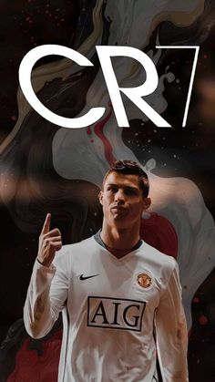 a soccer player with his hand up in front of him and the words cr7 on it