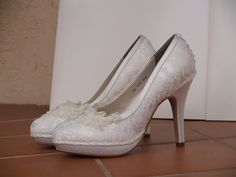 Wedding Ivory Heels with platform Lace and Pearls White Heels Vintage, White Heels With Lace Trim For Formal Occasions, Vintage White Heels For Formal Occasions, White Lace Trim Heels For Formal Occasions, Lace Trim Closed Toe Heels, Formal Wedding Shoes With Lace Trim And Closed Toe, Formal White Heels With Lace Trim, Cream Lace Heels For Formal Occasions, Elegant Heels With Lace Trim And Round Toe