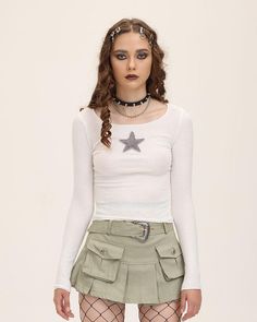 Starlight Fuzz Top | CHACHA - CHACHA Genderfluid Fashion, Female Hairstyles, Argyle Vest, Clueless Fashion, Hip Hop Fashion 90s, 90s Y2k Fashion, 90s Hip Hop Fashion, Pose References, White Long Sleeve Top