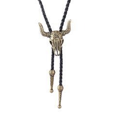 PRICES MAY VARY. 🐮SUPERIOR QUALITY:The Cow Skull Bolo Tie is made of ancient silver plated alloy, nikle free, no cadmium, lead, and the black string is made of high quality genuine leather, fit for men or women, a special apparel accessory in your wardable 🐮MODERN DESIGN: Our western cowboy bolo tie necklaces measures leather rope length 42.5 inches with skull adornment size 1.7 inches, with endless slide and leather cord combinations, you can wear it as a traditional bolo tie firm to your nec Bolo Tie Men, Western Bolo Tie, Bolo Necklace, Tie Necklace, Braided Necklace, Tie For Men, Fit For Men, Ootd Summer, Cow Skull