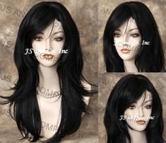 "~We mainly sale our wigs to cancer and alopecia patients. Therefore, we do not accept any returns on wigs. Please choose wisely and ask all questions before making your purchase/purchases. All sales on wigs are final. Thank you in advance for your consideration.~ WIG SPECIFICS TYPE: Classic Cap MATERIAL: Human Hair Blend Wig LENGTH: Approx. 23 \" when fiber is stretched CAP SIZE: Average ~Fits 21.5\"-22.5\" in head circumference CAP ADJUSTABLE: Yes SPECIAL FEATURES: Lots of Layers, Flared out s Gothic Haircut Long, Side Bangs Haircut Long, How To Make Hair Volume, Sidebangstyle Hair, Side Bangs On Round Face, Sidesweep Bangs Long Hair, Side Bangs Black Hair, Black Layered Hair With Bangs, Emo Bangs Side Swept