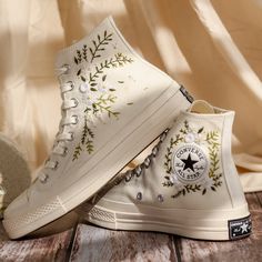 Custom Embroidered Wedding Sneakers, Wedding Flowers Embroidered Converse, Bridal Flowers Embroidered Sneakers, Personalized Bridal Sneaker Wedding Reception Shoes, Sneakers For Bride, Wedding Sneakers For Bride, Cute Converse Shoes, Reception Shoes, Converse Wedding Shoes, Embroidered Sneakers, Bridal Sneakers, Embroidered Converse