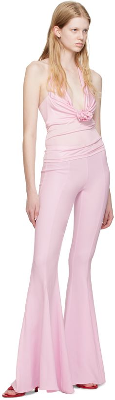 Flared plain-woven stretch viscose trousers. Zip closure at outseam. Supplier color: Chalk pink Fitted High-waisted Pink Leggings, Pink Elastane Pants, Pink Straight Elastane Pants, Rave Babe, High Waisted Flares, Rave Wear, Flared Pants, Purple Bags, Printed Denim