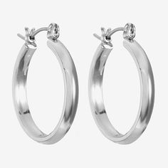 Chic and simple, polished hoop earrings are just the thing to advertise your savoir-faire. Medium-sized to complement your look.Jewelry photos are enlarged to show detail.Features: HypoallergenicEarring Back: PostMetal Color: Silver ToneEarring Length: 20.7mmEarring Width: 21.7mmCare: Wipe CleanEarrings Style: Hoop EarringsMetal: ZincCountry of Origin: Imported Classic Hoop Earrings With Simple Design, Classic Simple Hoop Earrings, Jewelry Photos, Earrings Hoop, The Thing, Liz Claiborne, Medium Size, Hoop Earrings, Silver