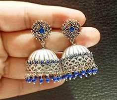 Beautiful Handmade Oxidized Jhumkas Earrings. Light Weight Earrings Blue Meenakari Jhumkas. Material- Brass. Indian Jhumkas. Traditional Jhumkas. Meenakari Jhumkas, Traditional Jhumkas, Oxidized Jhumkas, Jhumkas Earrings, Handmade Anklets, Junk Jewelry, Traditional Earrings, Indian Earrings, Jhumka Earrings