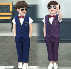 Kids Baby Boys Wedding Party Gentleman Clothing Vest Pants Costume Formal Dress Package including: Dark Blue Vest+Pants(No T-shirt) Purple Vest+Pants(No T-shirt) Dark Blue Vest+T-shirt+Pants+Bow Tie Payment Options: We accept Paypal, and credit card via paypal.com only. * Payment is due within 7 days after end of auction. * This item will be shipped for the rate quoted via air to your PAYPAL address. * Packages are shipped within 2 days of auction Check Out with payment except weekends and holid Blue Short Sleeve Party Set, Blue Summer Party Suit, Cotton Fitted Sets For Dress-up, Fitted Sets For Summer Dress-up, Blue Fitted Dress-up Sets, Lavender Suit, Kid Tuxedo, Boys Formal Wear