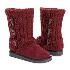 Essentials by MUK LUKS? Women's Cheryl Boots can?t be beat. Cozy sweater knit design and soft faux fur lining blends everyday comfort with on-trend style. Wipe with a damp cloth to clean, no bleach, lay flat to dry. Imported. - Durable TPR Sole - 100% Polyester Insole - 100% Acrylic Knit -Foam Insole -100% Polyester Faux Suede Upper - 100% Polyester Faux Fur Lining - Water Resistant - Multiple color options available - Women?s Whole Sizes 6-11 -Half Sizes Size Up Comfortable Winter Boots With Faux Fur Lining, Comfortable Fall Boots With Faux Fur Lining, Cozy Warm Boots For Cold Weather, Warm Cozy Boots For Cold Weather, Casual Boots With Faux Fur Trim For Cold Weather, Warm Winter Boots For Cold Weather, Cozy Winter Boots For Cold Weather, Comfortable Boots For Cold Weather In Fall, Comfortable Boots For Cold Weather And Fall