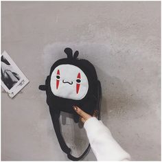 Lovely Spirited Away No-Face Shoulder Bag - Kuru Store Cartoon Backpack For Daily Use, Harajuku Style Standard Backpack With Zipper, Harajuku Style Student Backpack, Harajuku Style Everyday Backpack, Harajuku Style Backpack For Back To School, Novelty Backpack For Daily Use, Novelty Standard Backpack For Daily Use, Anime Style Travel Backpack, Kawaii Black Standard Backpack