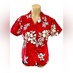 Vintage Hawaiian Shirt In Vibrant Red And White. Short Sleeve Cotton S Med. Good Preowned, No Fading, Holes Or Marks, May Have Been Purchased As A Memento In Hawaii (Made In Hawaii) And Never Worn. Measures 19.5" Underarm To Underarm And 23" Shoulder Seam To Hem. Marked A Medium, But Seems To Run Small. Please See Photos As An Important Part Of The Listing And Best Indicator Of Condition. Thank You For Looking! B3 Red Hawaiian Shirt With Relaxed Fit, Classic Red Summer Tops, Red Collared Top For Beach, Casual Red Blouse For Beach, Red Cotton Tops For Vacation, Red Collared Top For The Beach, Red Cotton Vacation Tops, Red Casual Cotton Hawaiian Shirt, Classic Red Top With Relaxed Fit