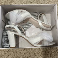 Cute White Wedding Heels. Super Comfortable. From David’s Bridal. Never Been Worn. Perfect Condition. Elegant Synthetic Wedding Shoes With Block Heel, White Round Toe Sandals For Wedding, Wedding Sandals With Round Toe In Synthetic Material, Formal Low Heel Synthetic Wedding Shoes, Formal Open Toe Synthetic Wedding Shoes, White Round Toe Wedding Sandals, Formal Wedding Shoes With Low Heel, White Bridal Accessories For Spring Formal, Spring Formal White Bridal Accessories