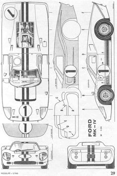 an old blueprint drawing of a race car with the top and side doors open